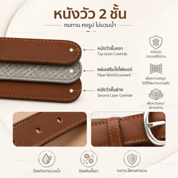 เข็มขัดหนัง สายเล็ก อะไหล่เงิน